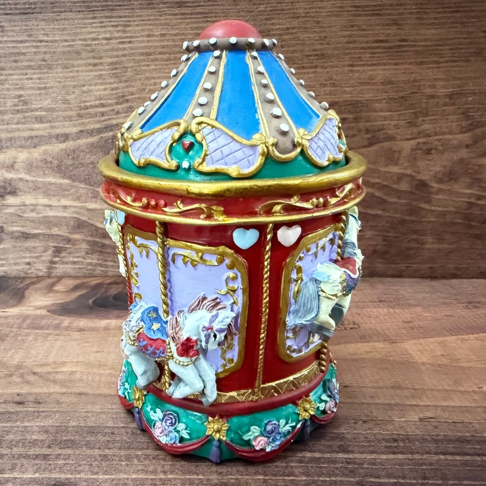 Vintage Carousel Merry-Go-Round Trinket Box Ceramic Horse Jewelry or Coin Decor